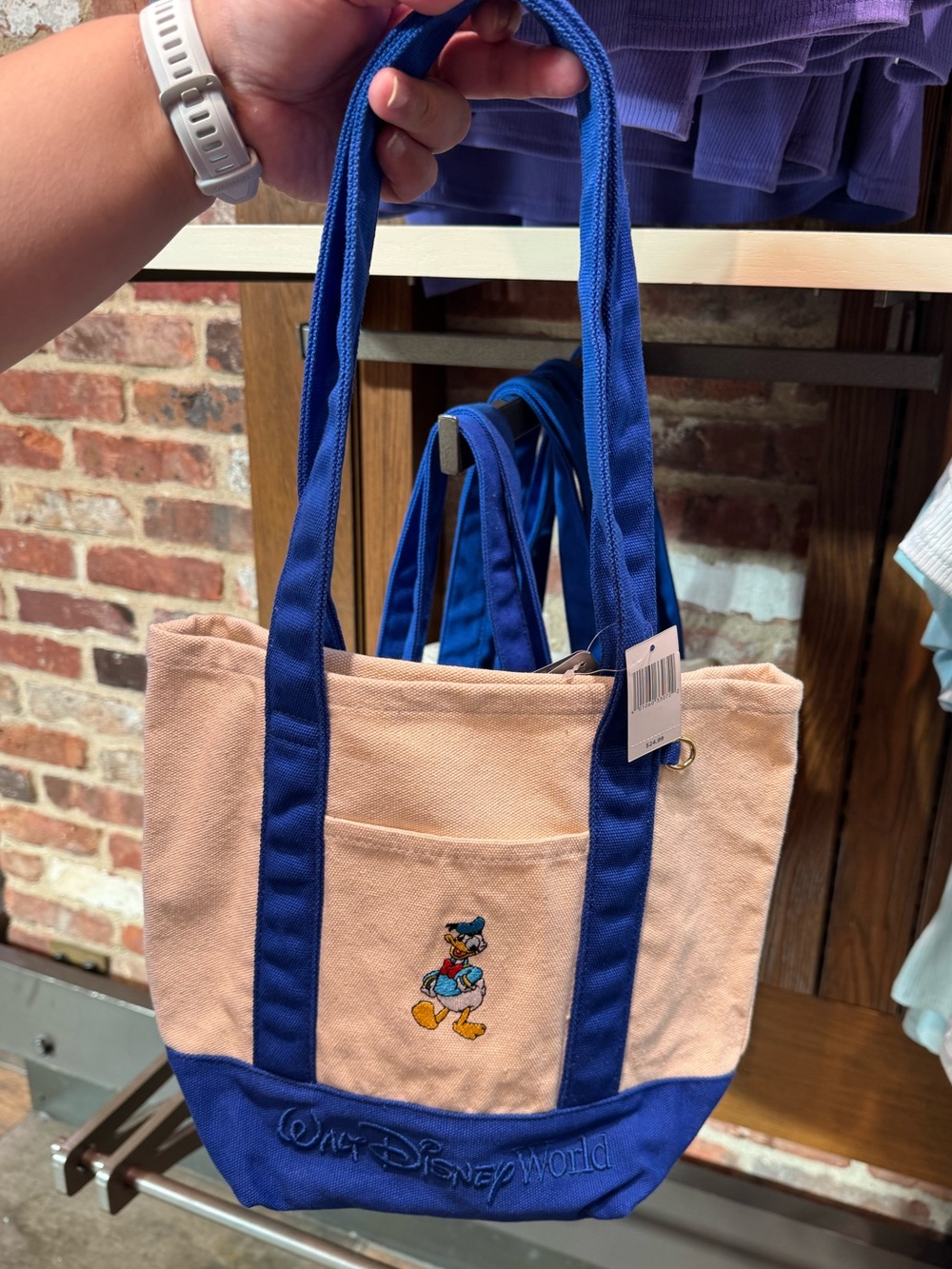 2026 Walt Disney World Park Donald Duck blue Canvas Mini Tote Bag New